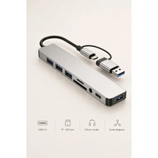 8ın2 USB Hub 3.0 USB C 5gbps Yüksek Hızlı USB Splitter Sd Tf Kart Okuyucu Adaptörü Macbook Pro Için