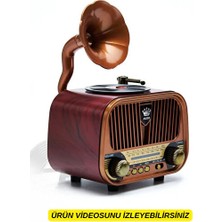 Marvielle Ahşap Görünümlü Gramofon ve Bluetooth Hoparlör: Dekoratif ve Fonksiyonel - Nostaljik Radyo