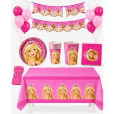 Fillikutum Pembe Prenses Barbi Temalı 52 Parça 8 Kişilik Doğum Günü Seti Tabak Bardak Balon Flama