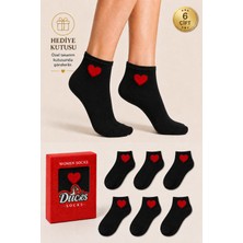 Ducks Socks Kadın Kalp Desenli Patik Çorap Kutulu Pamuklu 6'lı Dikişsiz Hediye Kutulu Çorap