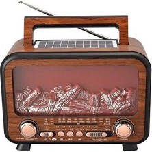 Marvielle Solar Enerjili Şömine Görünümlü Retro Radyo, Müzik ve Dekorasyon - Nostaljik Radyo