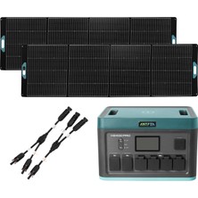 Antfea H2400 Pro Taşınabilir Güç Kaynağı + 2 Adet 300W Taşınabilir Güneş Paneli + Güneş Paneli Paralelleme Kablosu [ 2.4 Kw / 1.8 Kwh / 600 W ]