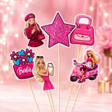Fillikutum Pembe Prenses Barbi Temalı 6 Parça Kürdanlı Pasta Süsü Doğum Günü Cake Topper