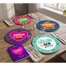 Nesnel Gift Annem ve Ben Aramızda Günlük ve Aramızda 4'lü Supla Seti Uv Baskı 30 cm Mdf