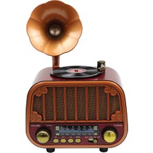 Marvielle Gramofon Görünümünde Retro Bluetooth Radyo ve Hoparlör - Nostaljik Radyo