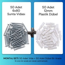 Aras Endüstri 50 Adet 6X80 Sunta Vidası ve 50 Adet 12MM Plastik Dübel Montaj Seti