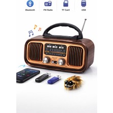 Marvielle Taşınabilir Ahşap Tasarımlı Bluetooth Radyo ve Güçlü Ses Sistemi - Nostaljik Radyo