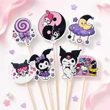 Fillikutum Pembe Mor Kuromi Sevimli Karakter Temalı 7 Parça Kürdanlı Pasta Süsü Cake Topper
