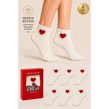 Ducks Socks Kadın Kalp Desenli Patik Çorap Kutulu Pamuklu 6'lı Dikişsiz Hediye Kutulu Çorap