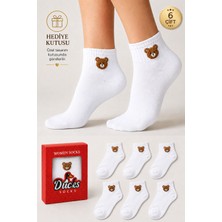 Ducks Socks Kadın Ayıcık Desenli Patik Çorap Kutulu Pamuklu 6'lı Dikişsiz Hediye Kutulu Çorap