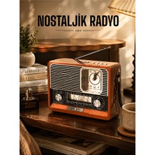 Marvielle Retro Ahşap Görünümlü Bluetooth Radyo - Çok Fonksiyonlu Ev Eğlencesi - Ev Sinema Sistemi
