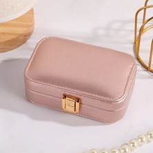 Marvielle 15CM Metalik Pembe Deri Seyahat Takı Kutusu ile Şık ve Güvenli Saklama - Makyaj & Takı Organizeri
