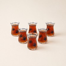 Evidea Kitchen Blue Elegance 6'lı Çay Bardak Seti - Şeffaf / Mavi