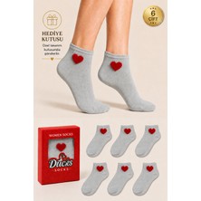 Ducks Socks Kadın Kalp Desenli Patik Çorap Kutulu Pamuklu 6'lı Dikişsiz Hediye Kutulu Çorap