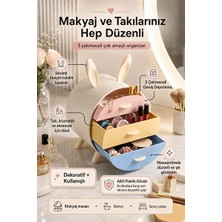 Marvielle Tavşan Kulaklı Masaüstü Makyaj ve Takı Organizeri, Pastel Renkli Çekmeceli - Makyaj & Takı Organizeri