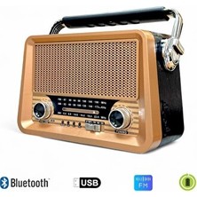 Marvielle Şık Ahşap Görünüm Retro Radyo Alarm Saatli Tasarım - Alarm Saatli Radyo