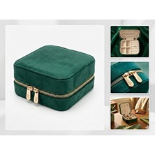 Marvielle Yeşil Kadife Seyahat Takı Organizatörü - 10X10CM - Makyaj & Takı Organizeri