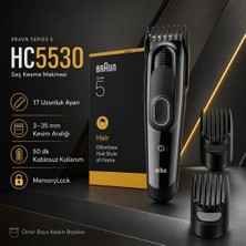 Braun Saç Kesme Makinesi Series 5, +3 Aksesuar, Ömür Boyu Keskin Bıçak, 17 Uzunluk, HC5530
