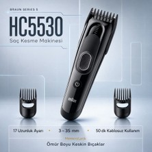 Braun Saç Kesme Makinesi Series 5, +3 Aksesuar, Ömür Boyu Keskin Bıçak, 17 Uzunluk, HC5530