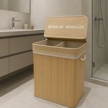 Marvielle Bambu Renkli Ayrı Bölmeli , 52X32X60CM, 100 Litre, Şık ve Fon - Çamaşır Sepeti