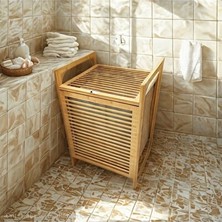 Marvielle Kumaş Çantalı Ahşap Bambu Kirli , 40X35X60 cm Boyutlarında - Çamaşır Sepeti