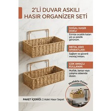 Marvielle Duvar Askılı Rattan Organizer, Dikdörtgen Hasır Görünümlü Mutfak Rafı Seti - Çamaşır Sepeti