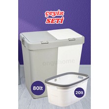 Marvielle Iki Parçalı Beyaz-Gri Kirli Sepetleri, Çeyiz ve Günlük Kullanım - Çamaşır Sepeti