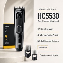 Braun Saç Kesme Makinesi Series 5, +3 Aksesuar, Ömür Boyu Keskin Bıçak, 17 Uzunluk, HC5530
