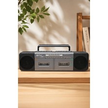 Marvielle Puxing Gri Nostaljik Çift Kaset Çalar, Bluetooth ve Mp3 Özellikli - Nostaljik Radyo