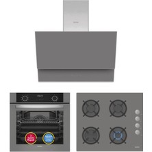 Simfer 0+9 Fonksiyon Airfry Gri 3'lü Ankastre Set (8217 Fırın + 3538 Ocak + 8736 Davlumbaz)