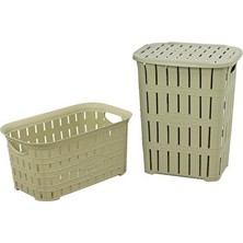 Marvielle Bambu Görünümlü Plastik , 2'li Set, Modern ve Hafif - Çamaşır Sepeti