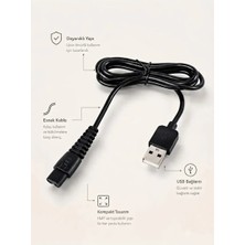 Tıraş Makineleri Uyumlu 1 Metre USB Şarj Kablosu Kaliteli Dayanıklı Uzun Ömürlü Siyah Güç Kablosu