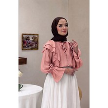 Trendparis Inci Detaylı Fırfırlı Gömlek Pembe