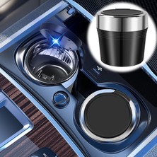Modifiyum Mini Araç Içi Küllük Metal Hazneli Mavi Işıklı Basmalı Kapaklı Oto Küllük