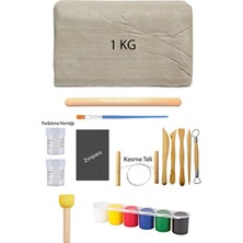 Empressco Beyaz Seramik Hamuru 1 Kg, Ebeşuar Seti, Akrilik Boya 50 ml ve Vernik
