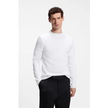Boss Erkek Normal Kesim Yuvarlak Yakalı Yumuşak Merserize Pamuklu Uzun Kollu Beyaz T-Shirt 50565601-100