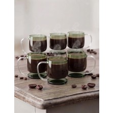 Assa Bazaar 6 Lı Yeşil Cam Kahve Bardağı Cam Altlıklı Isıya Dayanıklı Borosilikat Kupa