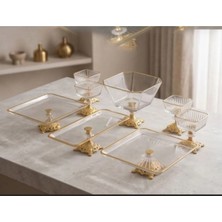 Assa Bazaar Gold Ayaklı Cam Sunum Seti Tatlı, Lokum ve Ikramlık Servis Takımı 10 Parça