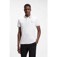 Boss Erkek Dar Kesim Pamuklu Kısa Kollu Beyaz Polo Yaka T-Shirt 50564688-100