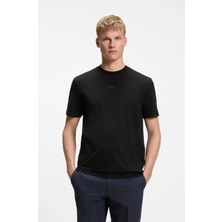 Boss Erkek Normal Kesim Esnek Pamuk Karışımlı Dokuma Kumaş Kısa Kollu Siyah T-Shirt 50564108-001