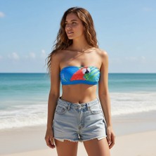 Bonbon Kadın Plaj Giyim Mavi Renk Baskılı Straplez Bikini Üst BB2723