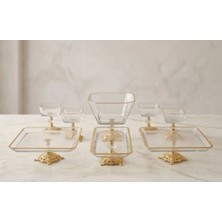 Assa Bazaar Premium Gold Ayaklı Cam Sunumluk | Porsiyonluk Tatlı Kasesi Çeyiz Seti -10 Parça
