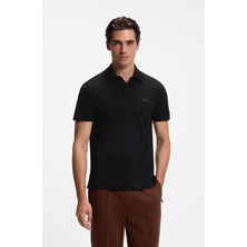 Boss Erkek Normal Kesim Logo Etiketli Pamuklu Jakarlı Kısa Kollu Siyah Polo Yaka T-Shirt 50565174-001