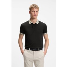 Boss Erkek Dar Kesim Pamuklu Kısa Kollu Siyah Polo Yaka T-Shirt 50564688-001