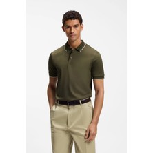 Boss Erkek Dar Kesim Nefes Alabilen Merserize Pamuklu Kısa Kollu Haki Polo Yaka T-Shirt 50565587-347