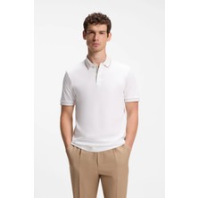 Boss Erkek Dar Kesim Nefes Alabilen Merserize Pamuklu Kısa Kollu Beyaz Polo Yaka T-Shirt 50565587-100