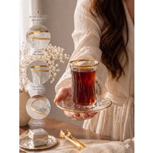 Assa Bazaar Kristal Kesim 6 Kişilik Çay Takımı 12 Parça Cam Bardak Tabak Seti
