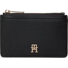 Tommy Hilfiger Kadın Th Monogram Logolu Fermuarlı Ekstra Kartlık Bölmeli Siyah Cüzdan AW0AW18867-BDS
