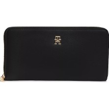 Tommy Hilfiger Kadın Th Monogram Logolu Bozuk Para Cepli Fermuarlı Siyah Cüzdan AW0AW18483-BDS