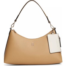 Tommy Hilfiger Kadın Çıkarılabilir Mini Cüzdanlı Fermuarlı Kısa Kulplu Th Monogram Logolu Bej Omuz Çantası AW0AW18720-RBL